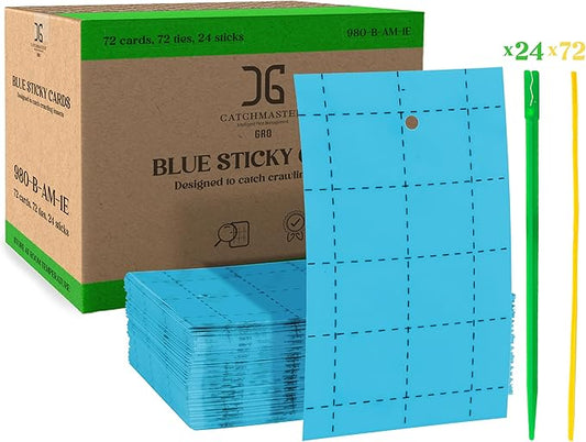 Catchmaster GRO Blue Regular Double Sided Sticky Traps 72PK, Adhesive Bug & Fruit Fly Trap, Pest Control for Home, Farm, Garden, Hydroponics & Greenhouse, Protect Live Plants Indoor & Outdoor