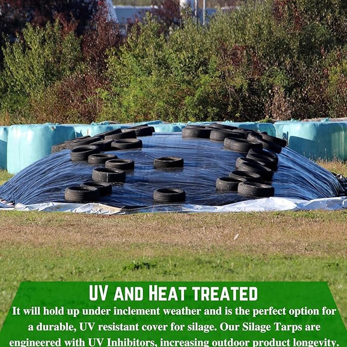 Farm Plastic Supply - Silage Tarp Black/White Plastic Sheeting - 8 Mil - Heavy Duty Polyethylene Plastic Tarp for Silage Cover, Bunker Cover for Farming, Agriculture, Ground Covering (32' x 100')