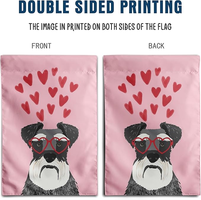 Schnauzer Valentines Garden Flag Happy Valentine's Day Flags Red Love Heart Valentine Yard Flags Mini for Outside 12x18 Double Sided Anniversary Wedding Lawn Front Porch Decor