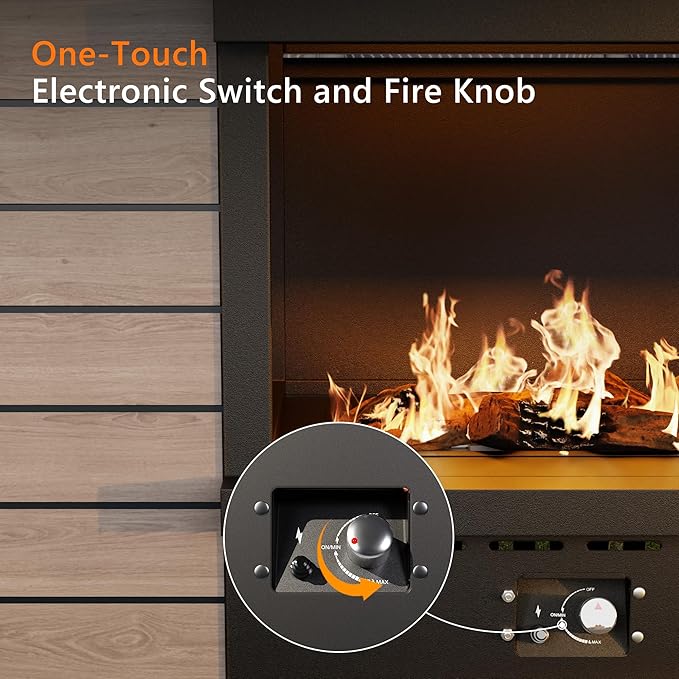 63.0''x37.6'' Outdoor Propane Fireplace, 50,000 BTU Vent-Free Gas Heater, CSA Certified Grey & Black Weather-Resistant Steel, Realistic Ceramic Logs, Rain Cover Included