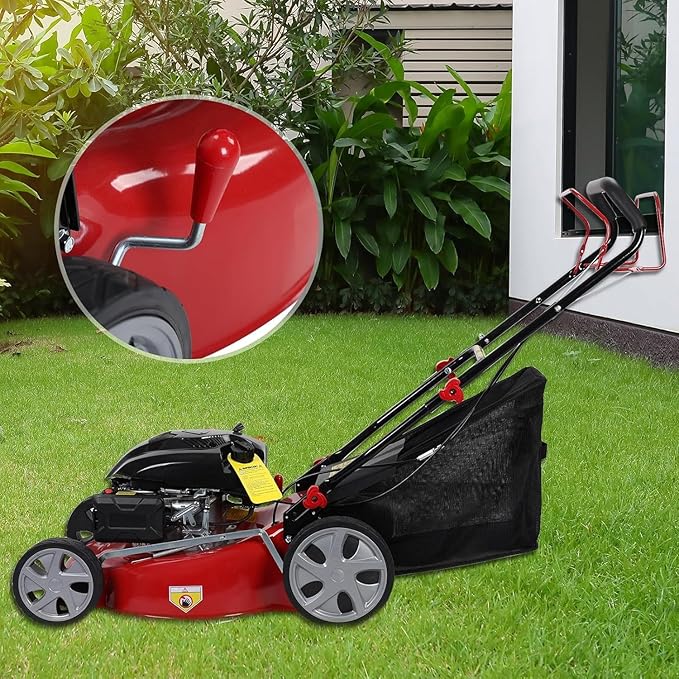 20 Inch 141cc Self Propelled Gas Lawn Mower, 4-Stroke Engine with 50L Grass Catcher, 7-Position Height Adjustment & Foldable Handle, Lawn Mower for Yard & Garden