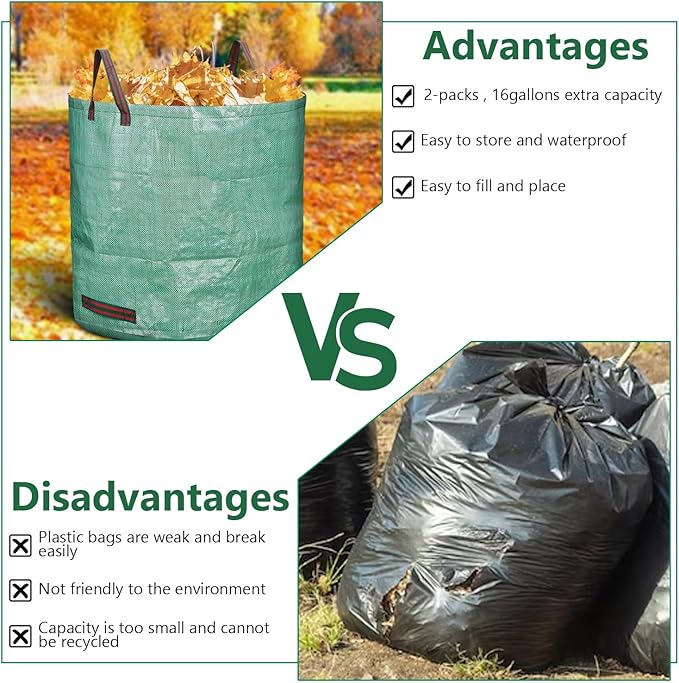 2 Pack 16 Gallon Reusable Yard Waste Bags Heavy Duty Lawn and Leaf Bags Yard Waste Container Garden Grass Bags