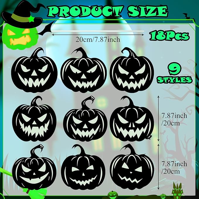 9 Pack Halloween Pumpkin Yard Sign with Stakes Glow in Dark Decorations Outdoor Silhouette Pumpkin Yard Signs Waterproof Outside Patio Lawn Decor for Home Halloween Party