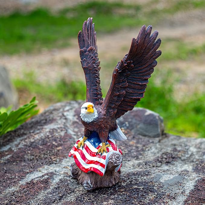 15.35in Majestic Lifelike Bald Eagle Statue - Durable Resin Garden Sculpture for Outdoor Lawn Decoration & Indoor Art Display Courtyard Decoration