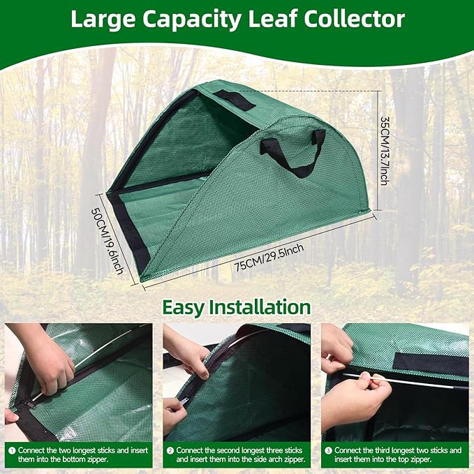 30 Gallon Leaf Collector, Leaf Bag Chute, Portable Pop Up Leaf Bags, Foldable Dustpan Leaf Pick Up Tools Leaf Loader, Reusable Yard Garden Bags for Leaves Lawn Trash(100 L) Dimensions