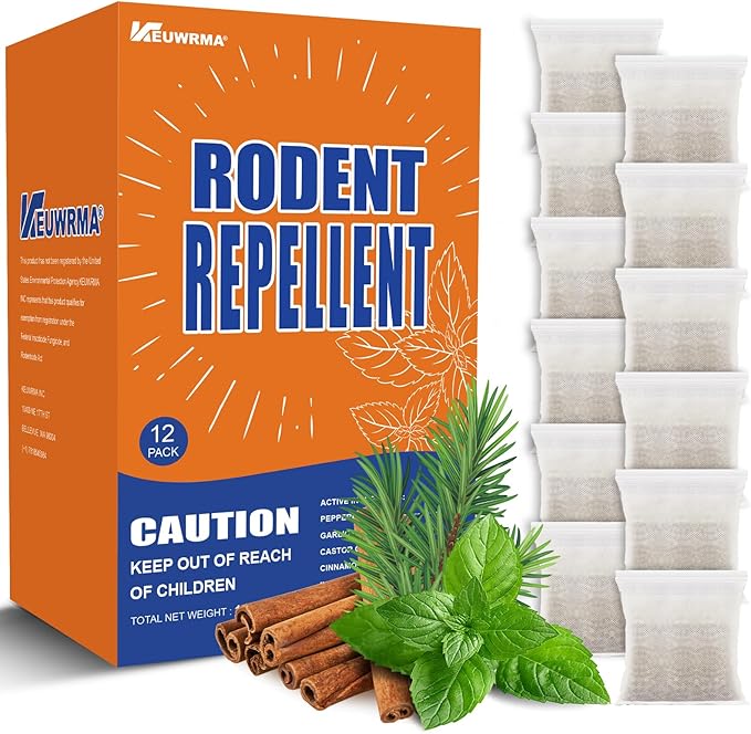 Mouse Repellent, Pest Control, Rodent Repellent Pouches, Mice Repellent, Natural Mice Deterrent for Homes/RVs, Child & Pet Safe Pest Control. Peppermint Oil to Repel Mice and Pouches, 12 Pack.