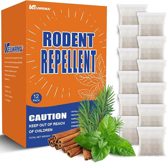 Mouse Repellent, Pest Control, Rodent Repellent Pouches, Mice Repellent, Natural Mice Deterrent for Homes/RVs, Child & Pet Safe Pest Control. Peppermint Oil to Repel Mice and Pouches, 12 Pack.