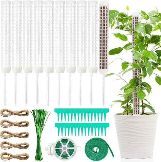 10 Set Plastic Moss Poles for Climbing Plants Indoor Stackable Self Watering Hollow Monstera Plant Support, Moss Not Included(White)