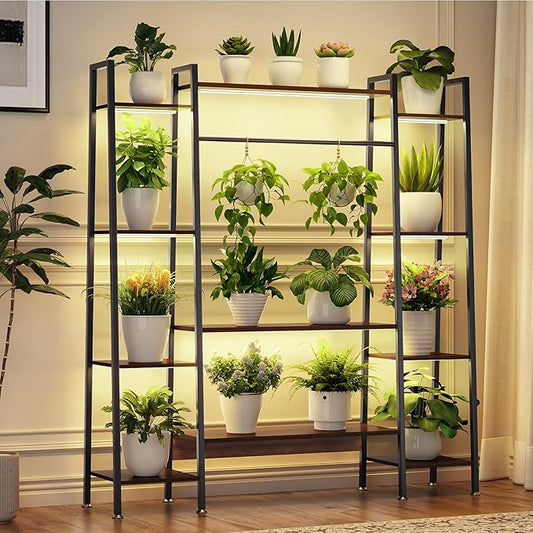 55" Large Plant Stand Indoor with 8 LED Grow Lights (3 Modes & Auto Timer) - 12 Tiered Metal Plant Shelf, 10 Dimmable Brightness Levels, Flower Stand Display Rack for Patio Balcony Garden