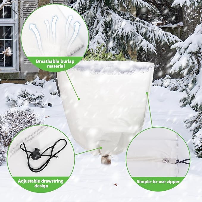 NNG 5PCS Winter Plant Covers Freeze Protection 47.2x47.2Inch Frost Blanket Shrub Covers with Zipper Drawstring Plant Protector Shrub Jacket Winter Tree Cover for Outdoor Plants, Shrub Potted Plants