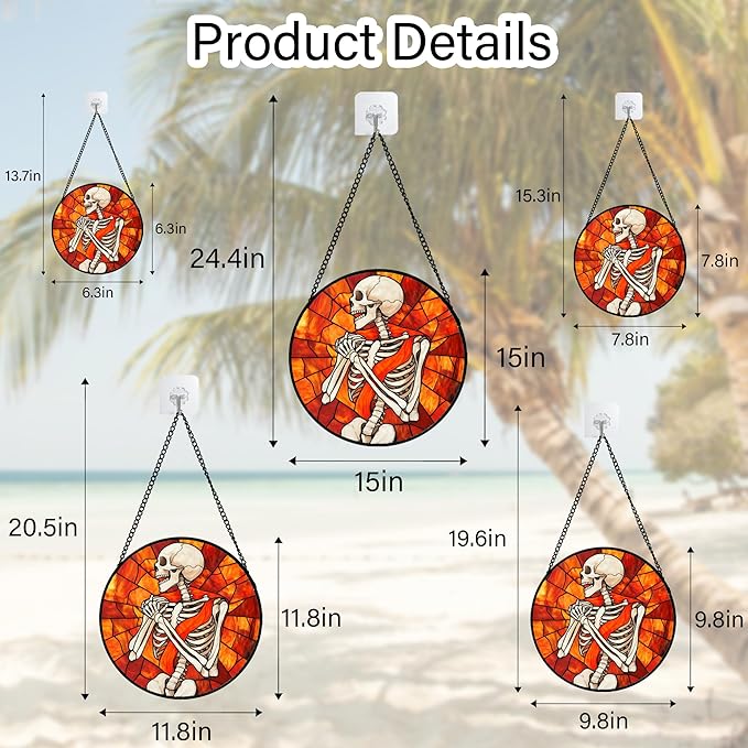 Stained Glass Window Hanging - Halloween Decorations Fear Skeleton Suncatcher for Doors Garden Indoor Spooky Funny Sun Catchers Gothic Decor Horror Gifts for Women Men Friend 9.8 in