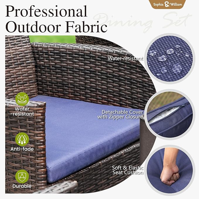 Sophia & William 9 Pieces Patio Dining Set for 8, All Weather Square Metal Patio Table and Wicker Chairs Set, Large Outdoor Dining Set for Outside, Teak Color Tabletop