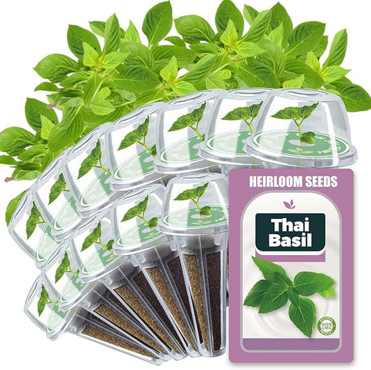 Basil Seed Pods for All Hydroponics Growing Systems, 12 Pods Herb Kit with 400+ Seeds of Thai Basil, Grow Your Own Herb Garden at Home