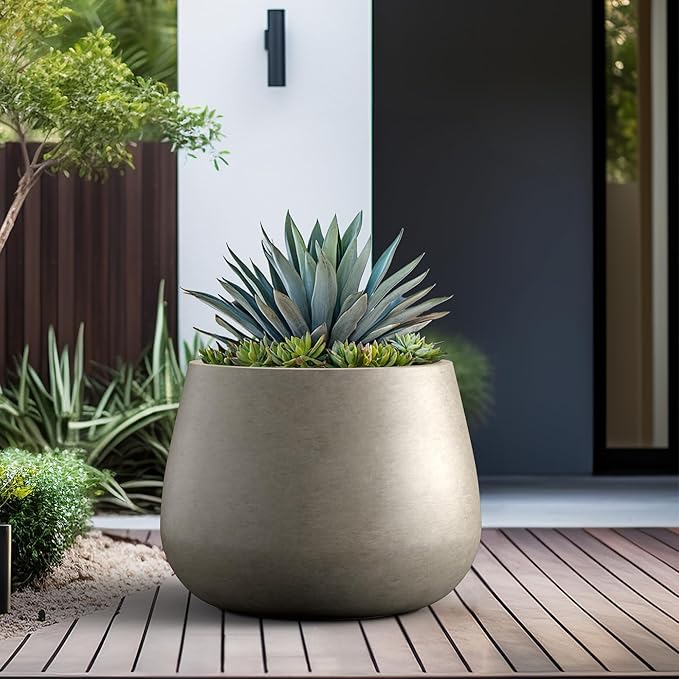 Kante Curva Series Planter, 21.3 Inch Round Concrete Plant Pot with Draiange Hole and Rubber Plug, Suitable for Indoor Plants, Home, Garden, Patio, Weathered Concrete