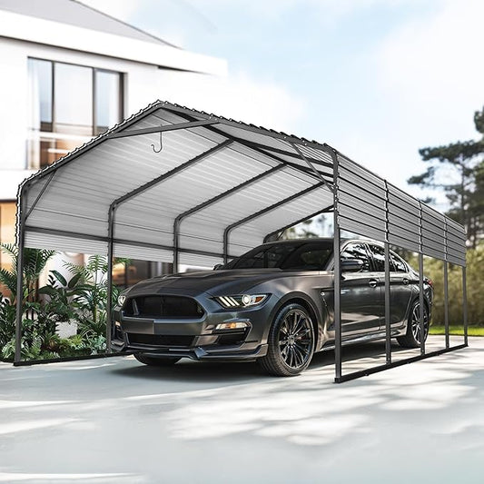 12x20FT Heavy Duty Metal Carport Kit, Galvanized Permanent Shelter for Pickup Trucks, Tractors, RVs - Extra Sturdy Frame with Enhanced Anchoring System & Snow Load Capacity