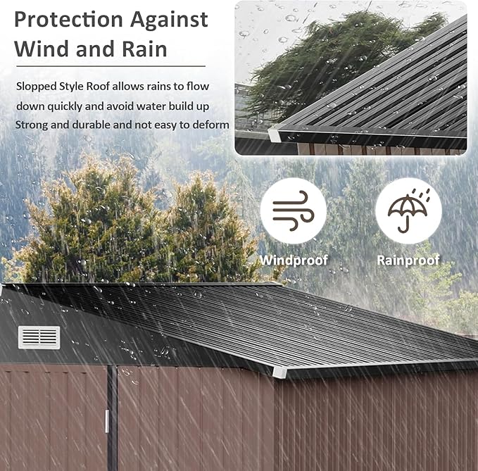 Aoxun 9.4x7.3x6.5 FT Outdoor Metal Storage Shed with Lockable Door- Ideal for Tools, Garden Equipment & Bikes, Includes Base, Perfect for Patio Placement