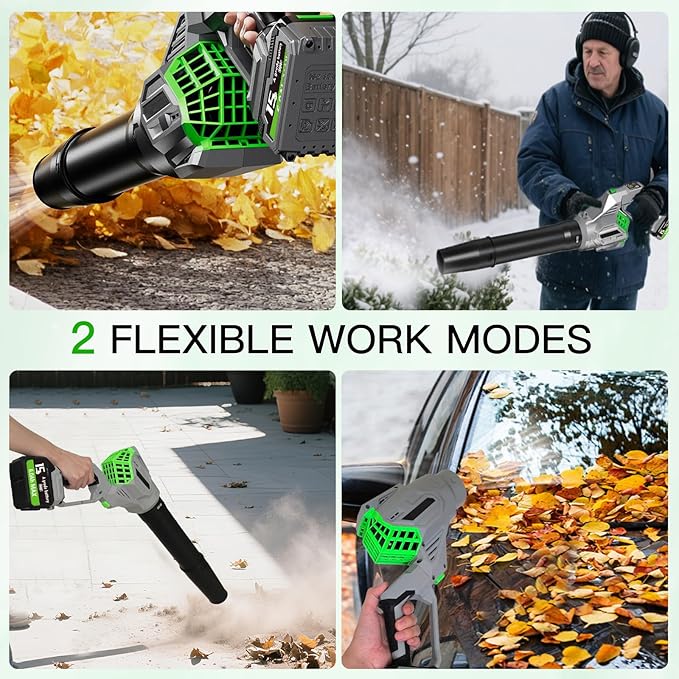 Leaf Blower Cordless, 2x21V 6.0 Ah Battery and Charger, 680CFM 190MPH Electric Blower, 3-Variable Speed & Turbo Mode, Handheld Leaf Blower Battery Powered for Blowing Leaves, Dust, Snow