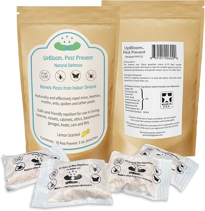 UpBloom - Pest Prevent All-Natural Repellents Home and Garage Defense from Mouse, Spider, Roaches, and Insects 10 Pest Control and Repeller Pouches