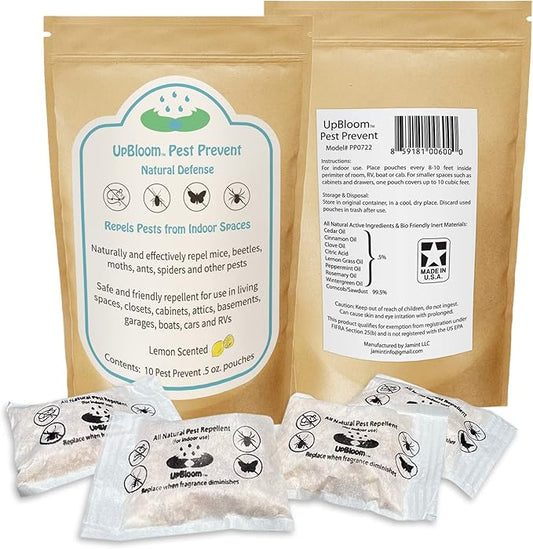 UpBloom - Pest Prevent All-Natural Repellents Home and Garage Defense from Mouse, Spider, Roaches, and Insects 10 Pest Control and Repeller Pouches
