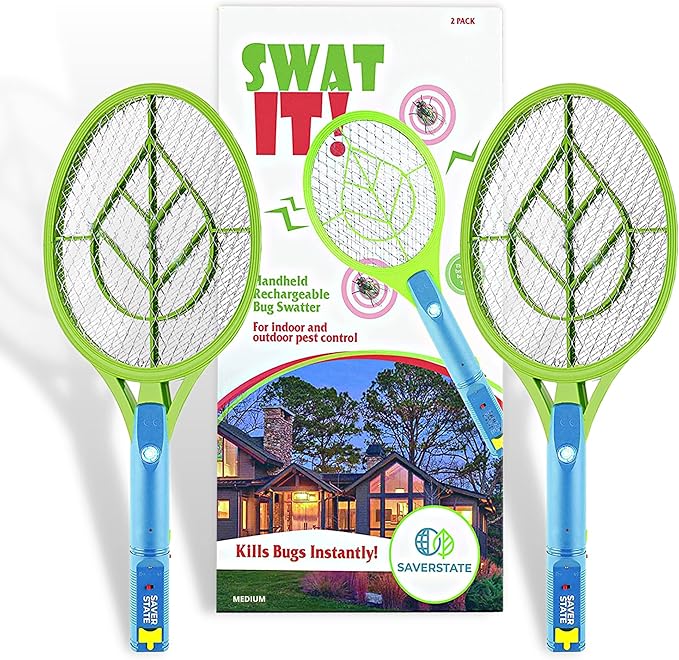 SWAT IT! Bug Zapper Rechargeable Bug Zapper Racket, 4000 Volt, USB Charging Cable, 2 Pack (Medium)