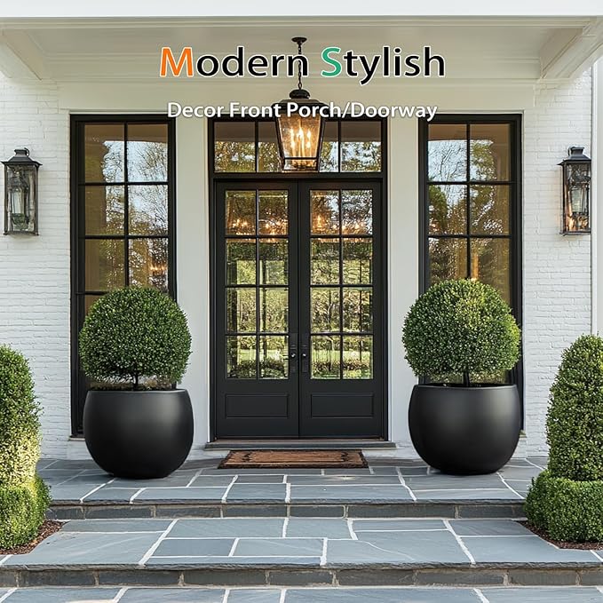 Ball Concrete Planter Outdoor Indoor, Large Tall Cement Plant Pots for Trees Flowers (Black, 18 inch)