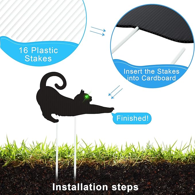 Blulu 8 Pcs Halloween Decorations Outdoor Black Cat Yard Signs with Stakes Scary Silhouette with Glow in The Dark Eyes Corrugated Plastic Waterproof Black Cat Decor for Garden Lawn Patio (Mixed)