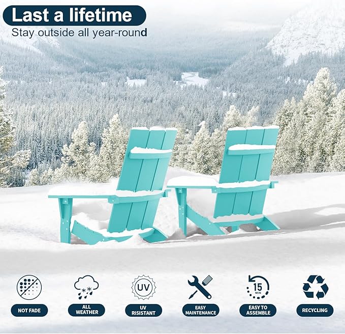 MXIMU Adirondack Chair Set of 8: Modern Adirondack Chairs Fire Pit Chairs Plastic Outdoor Chairs for Lawn Backyard Deck Garden Camping (Aruba)