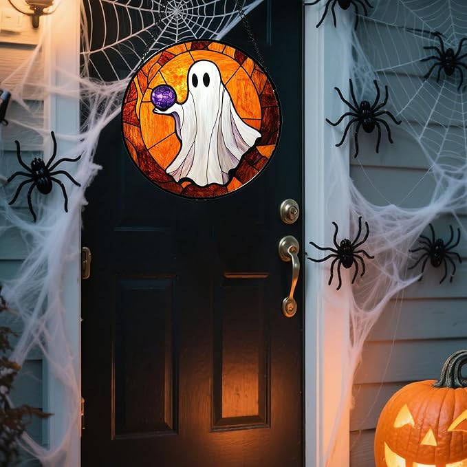 Stained Glass Window Hanging - Halloween Decorations Ghosts Vampire Suncatcher for Doors Garden Indoor Funny Spooky Sun Catchers Gothic Decor Horror Gifts for Women Men Friend 15 in