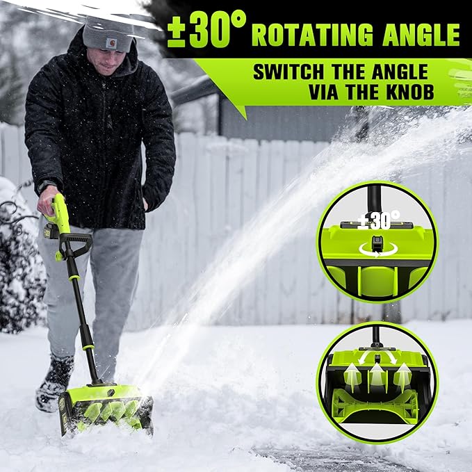 40V 13 inch Cordless Snow Blower, 4.0Ah Snow Blower Battery Powered with Directional Plate, Brushless Electric Snow Shovel for Pathway, Patio, Deck, Driveway, Green