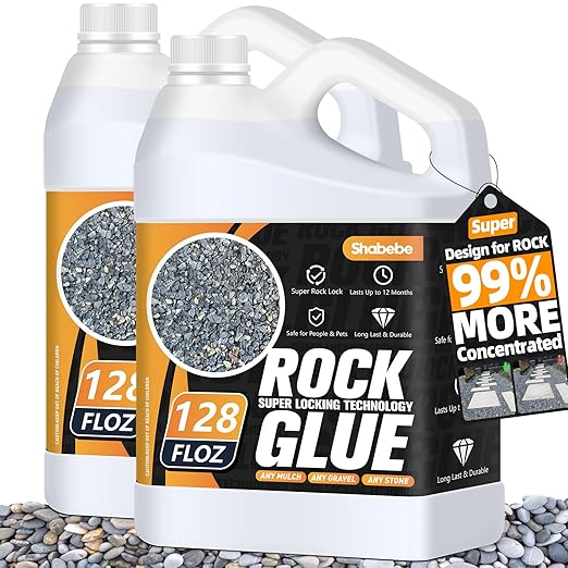 Rock Glue, Mulch Glue 2Gallon- Fast-Drying Adhesive for Landscaping Rocks, Small Pebbles, Pea Gravel Stabilizer & Mulch Binder | Weather-Resistant Outdoor Stabilizer for Driveways, Gardens, Walkways