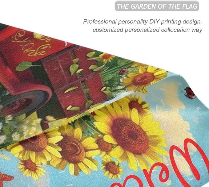 Welcome Flower Truck Garden Flag 18x24 inch Spring Old Car Daisy Sunflower Double Sided Decorative House Yard Flags for Spring Summer Garden Yard Outdoor Indoor Lawn Farmhouse Outside Decoration
