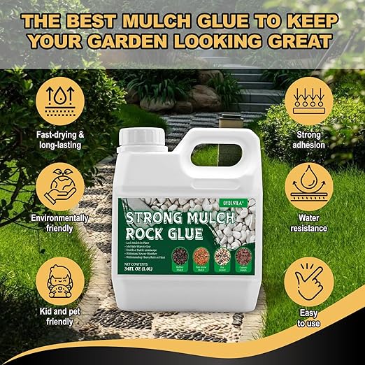 Concentrate Rock Glue, Makes 44oz Mulch Glue for Landscaping, Pea Gravel Binder Spray for Outdoor, Garden, Yard, Pet-Friendly Mulch Anchor Easily Holds Rubber, Stone, Pebble, Gravel, Wood, Bark