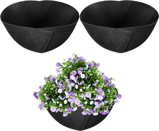 Adnee 3 Pcs 16 Inch Fabric Planter Basket Liner-Felt Flower Pot Liners-Hanging Plant Basket Fiber Insert for Garden Wall Hanging Planter Flower Vegetables(Round)