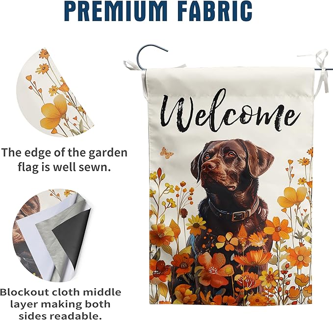 Floral Chocolate Lab Garden Flag Fall Yard Flag Wildflower Labrador Dog Garden Flags Orange Autumn Lawn Flags Welcome Thanksgiving Outdoor Flags for Outside 12x18 Double Sided Small