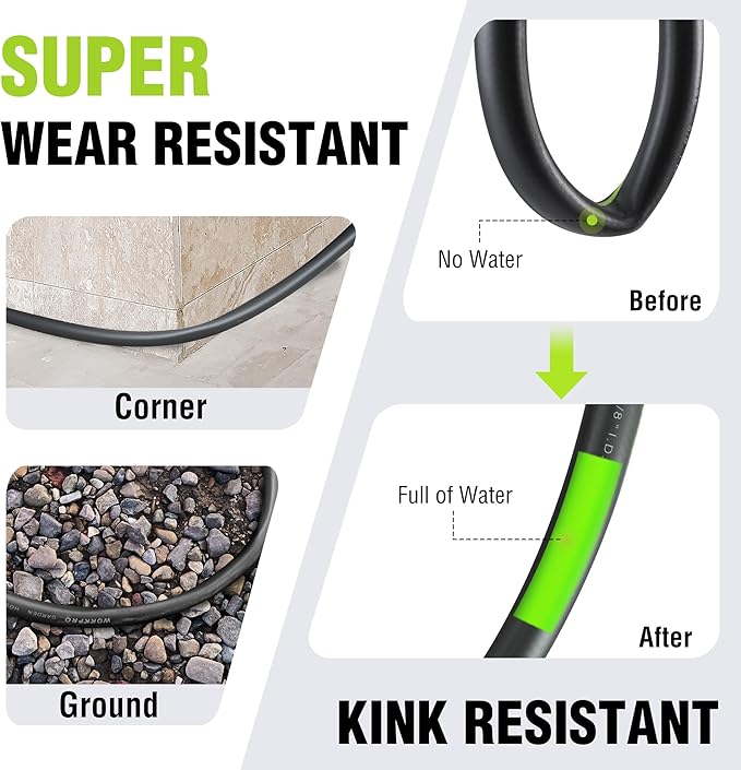 WORKPRO Hybrid Garden Hose 5/8 in.x 100ft, Water Hose Heavy Duty, Flexible, Lightweight Hybrid Rubber Hose with Rotary Handle, 3/4" Solid Brass Fittings, Outdoor Watering Hose for Lawn, Garden & Yard