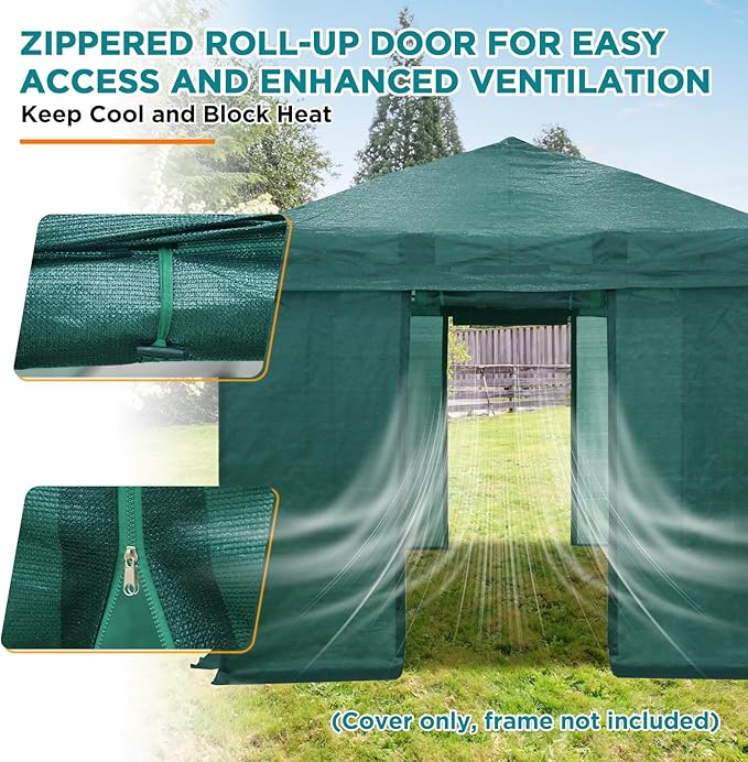 EAGLE PEAK Replacement Mesh Cover for 12x8 Portable Walk-in Pop up Greenhouse, Front and Rear Zippered Entry Doors (Frame Not Included), Green
