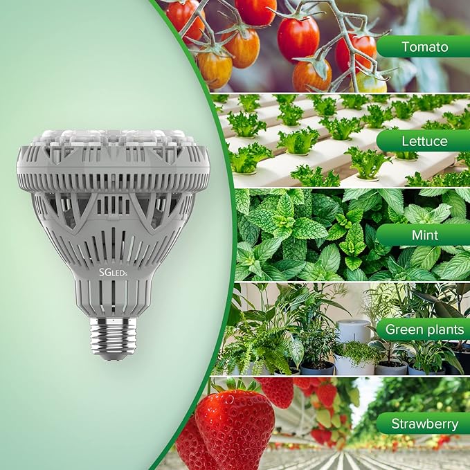 Grow Light Bulb, PPF 65.6 umol/s LED Full Spectrum, 36 W (400 Watt Equivalent) Grow Lights with Optical Lens for High PPFD, E26 Base, Energy Saving Plant Lights for Seeding and Growing