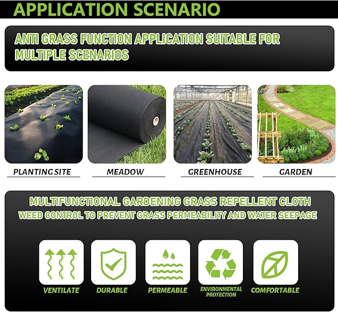 Heavy Duty Weed Barrier Landscape Fabric, 3.2OZ Non Woven Geotextile Fabric Weed Blocker Fabric,Layered Weed Control Mat for Gardening, Landscaping & Ground Cover,Black (3x180FT)