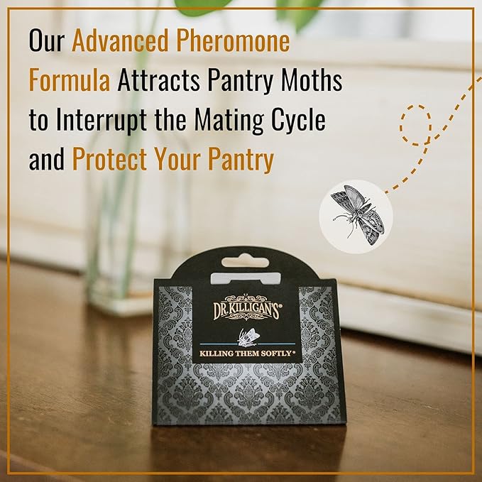 Dr. Killigan's Premium Double Potent Pantry Moth Traps with Pheromones Prime, Sticky Indian Meal Moth Traps for Kitchen, How to Get Rid of Moths in House, Organic Moth Pheromone Traps (20 Pack, Black)