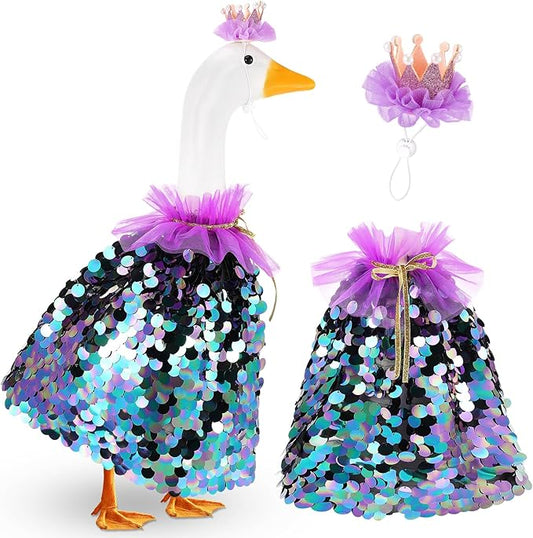 Princess Porch Goose Outfit Halloween Porch Goose Outfit Sparkly Rainbow Sequin Cape for 17" 23" Lawn Garden Yard Geese(Purple)