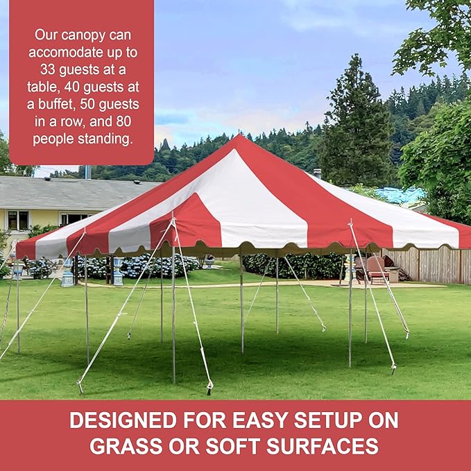 Party Tents Direct 20'x 20' Weekender Canopy Pole Tent with Sidewalls - Easy Up Canopy Tent with 80 Person Capacity - Outdoor Canopies for Parties, Weddings, and Events (Red/White)