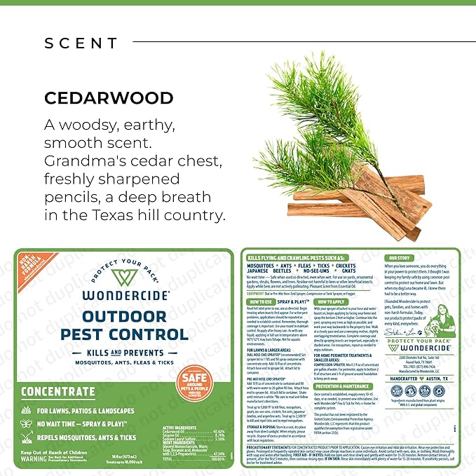 Wondercide - Outdoor Pest Control Spray Concentrate with Natural Essential Oils - Mosquito, Ant, Roach, and Insect Killer, Treatment, and Repellent - Safe Around Pets, Plants, Kids - 16 oz