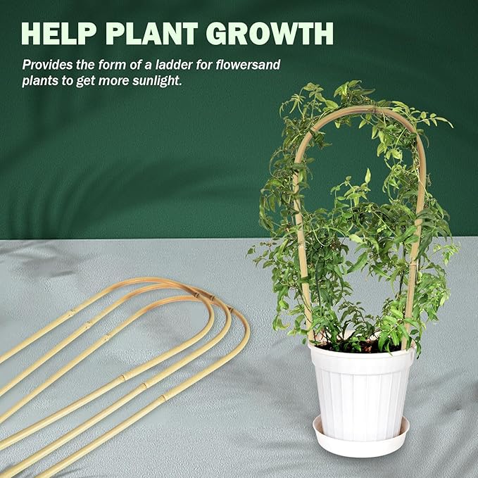 Natural U-Hoops Bamboo Plants Trellis 3Ft, Garden Trellis U-Shape for Climbing Plants, Garden Arch Trellis Support for Potted Plants, Vines, Ivy Climbing Plants, Flowers-3 Pack