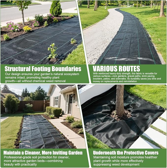 6FTx100FT Weed Barrier Fabric Heavy Duty, Gardening Landscape Fabric Cover Mat, Durable Weed Control Fabric for Garden Bed Cover, Landscaping, Commercial Driveway, Underlayment Use (6x100FT-3.2OZ)