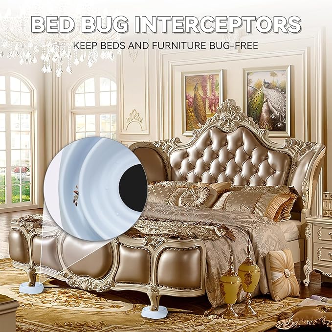 Bed Bug Interceptors Trap Detector | Bedbug Traps for Bed Legs with Anti Skid Pads (White -12 Pcs)