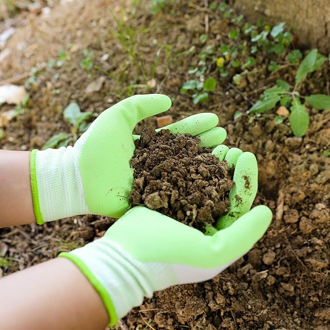 COOLJOB 10 Pairs Gardening Gloves for Women Ladies, Breathable Rubber Coated for Yard Garden, Outdoor Indoor Protective Work, Medium Size, Lavender Purple & Apple Green