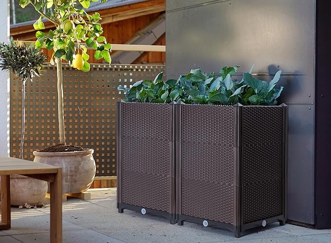 D'vine Dev Raised Patio Planter Box - Elevated Planter with Drainage Plug Raised Garden Beds for Growing Flowers, Herbs, Vegetables - Outdoor Standing Gardening Kit, Set of 2, RGB-D-2