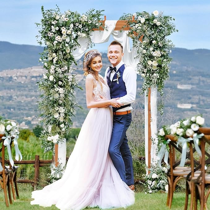 Giantex 7FT Wood Garden Arbor Trellis, Wooden Wedding Arch for Ceremony Party, Outdoor Archway Pergola for Climbing Plants, Pathway, Yard, Garden Decor, Easy Assembly (Honey Brown, 55''W x 85''H)