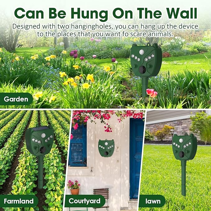 Solar Animal Repellent, Cat Repellent Outdoor, Squirrel Repellent, Deer Repellent, Motion Sensor & Flashing Light, Repel Dogs, Deer, Fox, Raccoon, Skunk, Rabbit, Squirrels, Coyote Deterrent for Yard