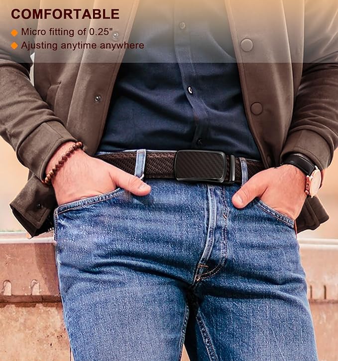 BULLIANT Men's Ratchet Belt 2 Pack-Click Leather Belt Adjustable for Men Gift 1 3/8-Cut for Perfect Fit